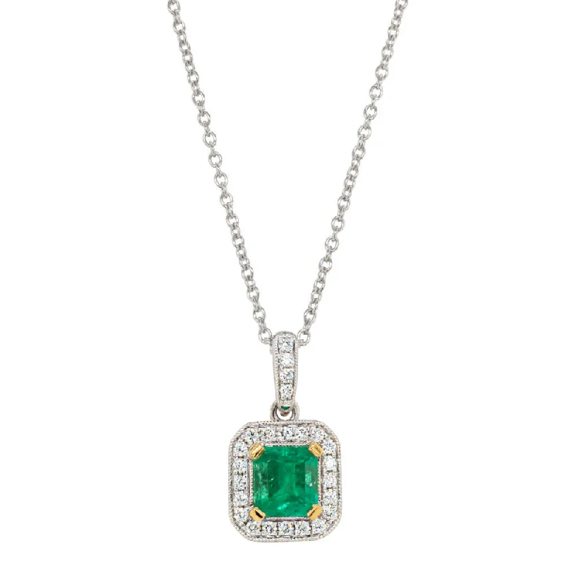 custom necklaces for women-18ct White Gold 1.23ct Emerald & Diamond Pendant