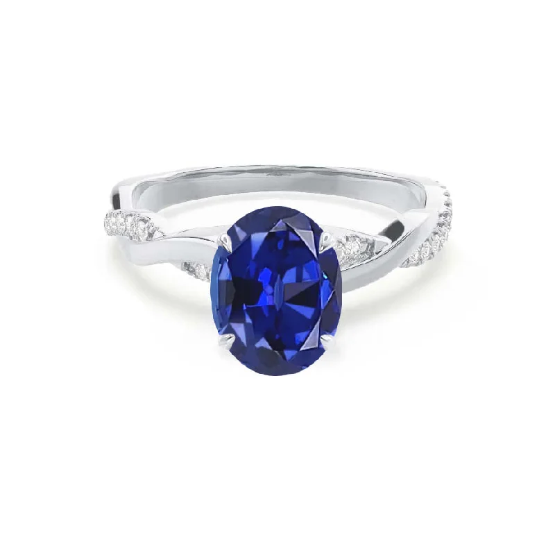 custom-made engagement rings-EDEN - Chatham® Oval Blue Sapphire & Diamond 18k White Gold Vine Solitaire Ring