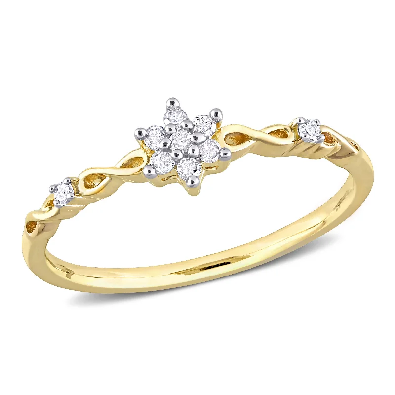 engagement rings for women-Mimi & Max 1/10ct TDW Diamond Floral Promise Ring in Yellow Silver