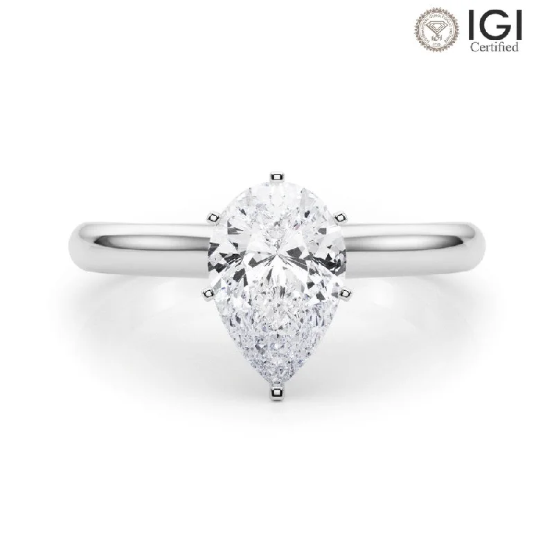 statement rings for women-Isabella Pear Lab Grown Diamond Solitaire Engagement Ring IGI Certified