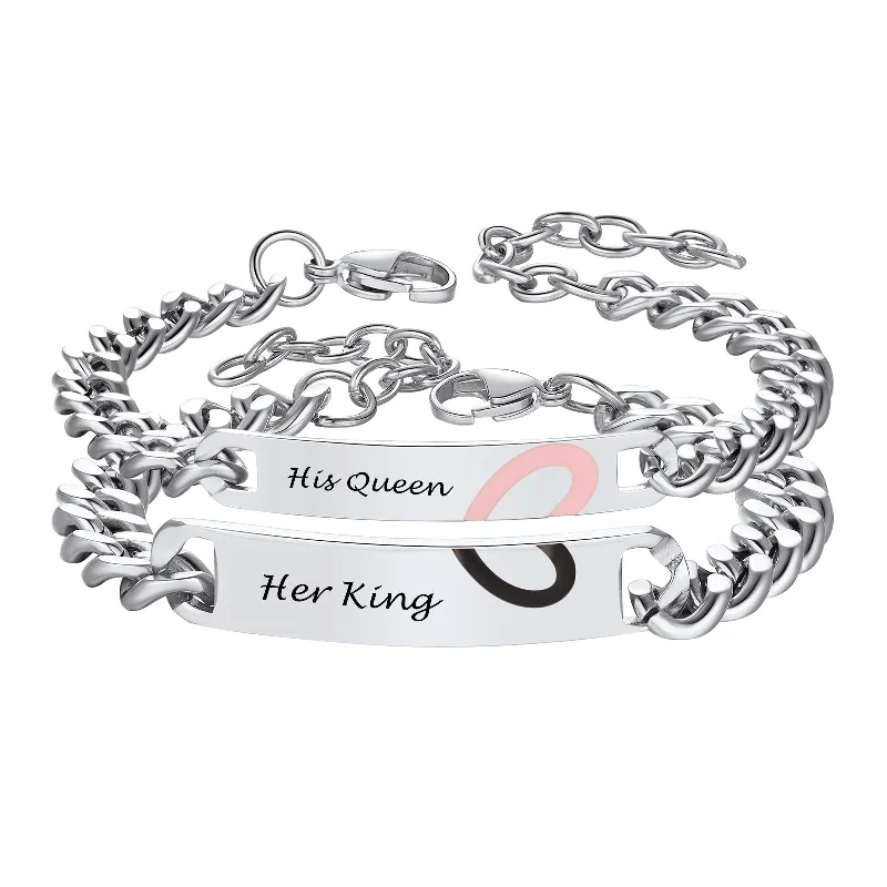 customized charm bracelets for women-Custom Engraving Heart Couple Link Bracelet for Women Girlfriend Men