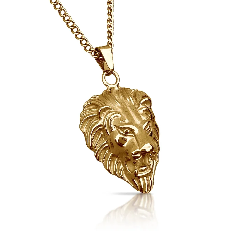 designer necklaces for women-Lion Pendant With Chain Necklace - 14K Gold Plated Stainless Steel