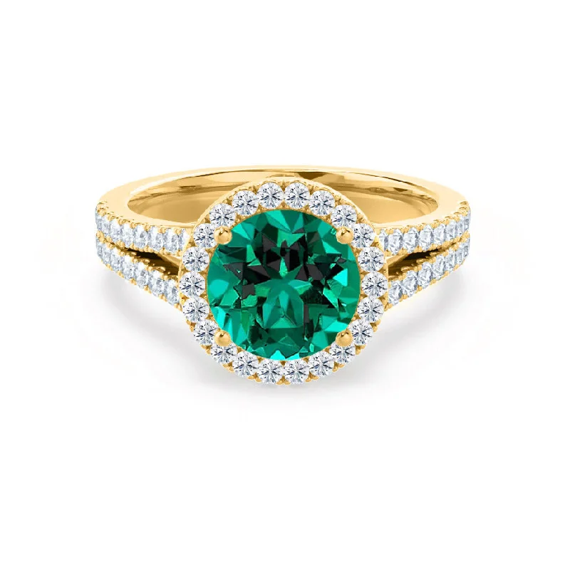 large diamond engagement rings-AMELIA - Chatham® Lab Grown Emerald & Diamond 18k Yellow Gold Halo Ring