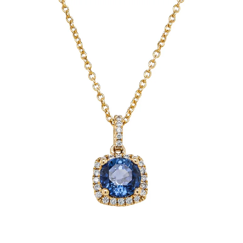 infinity pendant necklaces for women-18ct Yellow Gold 1.38ct Sapphire & Diamond Peony Pendant