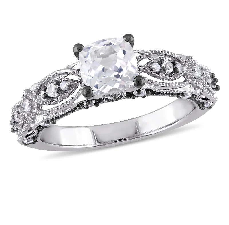 halo sapphire engagement rings-Mimi & Max 1 5/8ct TGW Created White Sapphire and Diamond Vintage Filigree Engagement Ring in 10k White Gold