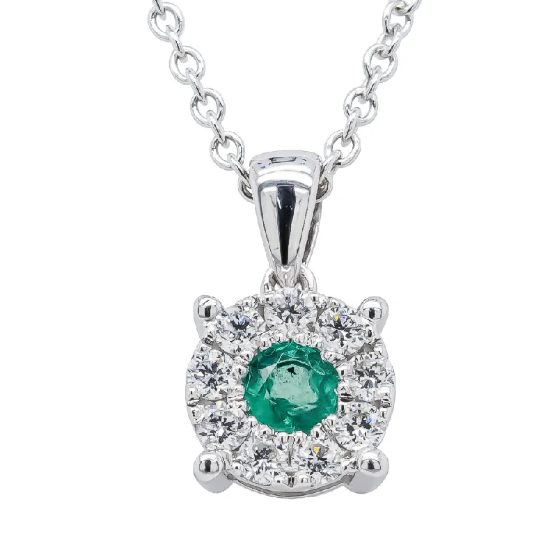 round pendants necklaces for women-9ct White Gold Emerald & Diamond Galaxy Pendant