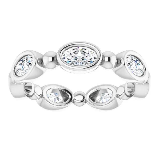 platinum rings for women-1.47 ct. Oval Diamond Eternity Band Bezel Set Diamond Ring