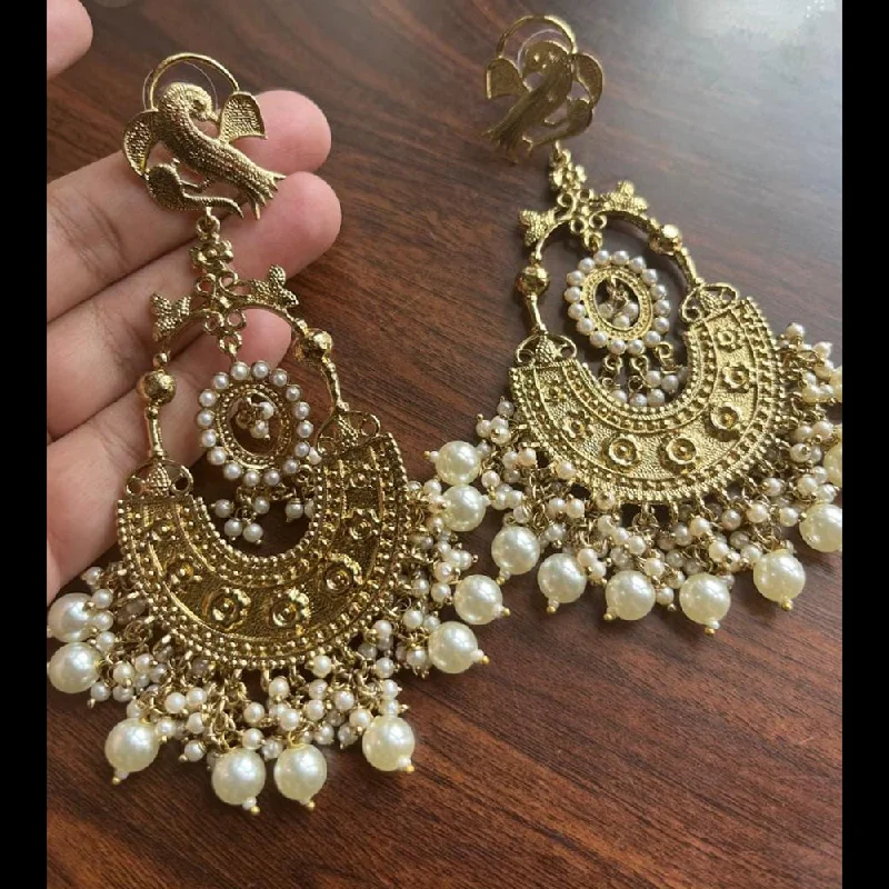 oval earrings for women-Lucentarts Jewellery Gold Plated Pearl Dangler Earrings