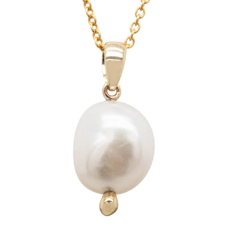 women’s personalized jewelry necklaces-9ct Yellow Gold Baroque Freshwater Pearl Pendant