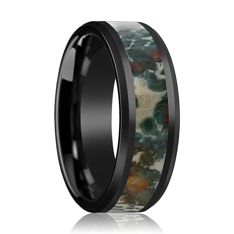 unique rings for women-TRACE | Ceramic Ring Coprolite Fossil Inlay