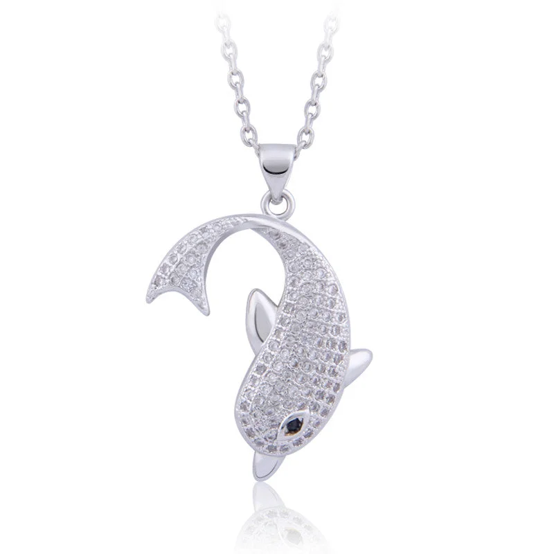 unique gold necklaces for women-Adorable 18 K Gold Plated Leaping Dolphin Necklace and Pendant