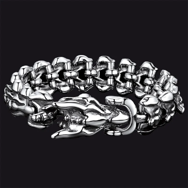 adjustable bangles for women-Viking Dragon Head Bracelet Stainless Punk Bracelet