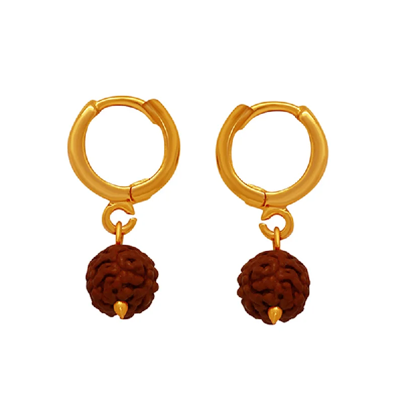 gemstone stud earrings for women-Mahi Gold Plated Lord Shiva Rudraksh Drop Piercing Mens Earrings (ER1109427GMen)