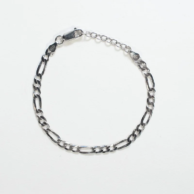 luxury bangle bracelets for women-Silver Flat Figaro Chain Bracelet