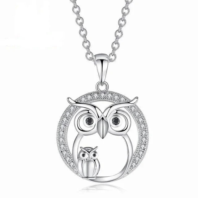 matching gold necklaces for women-Cute Owl Mother and Baby Owls Round Pendant Necklace