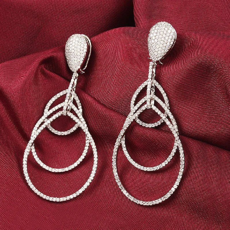 luxury diamond earrings for women-Raddhi Jewels Silver Plated AD Dangler Earrings