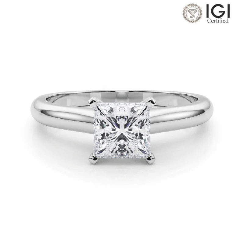 cocktail rings for women-Isabella Princess Lab Grown Diamond Solitaire Engagement Ring IGI Certified