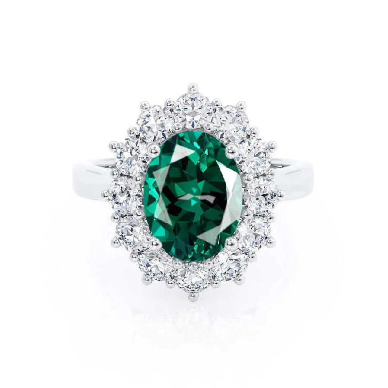 antique diamond engagement rings-DIANA - Chatham® Emerald & Lab Diamond 950 Platinum Halo