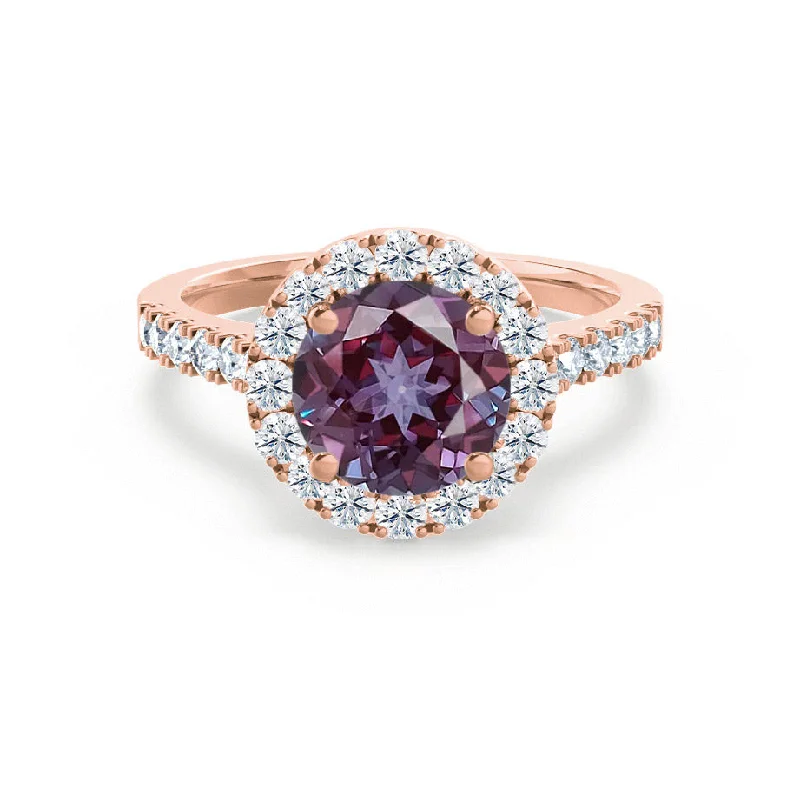 custom-made diamond engagement rings-CECILY - Chatham® Lab Grown Alexandrite & Diamond 18k Rose Gold Halo Ring