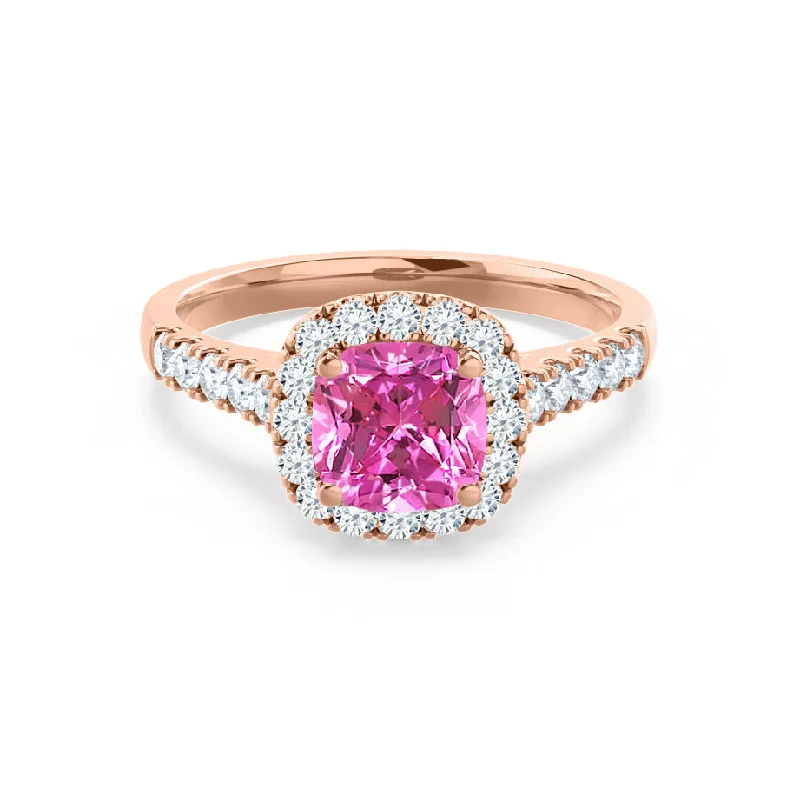 platinum diamond engagement rings-OPHELIA - Chatham® Lab Grown Pink Sapphire & Diamond 18K Rose Gold Halo