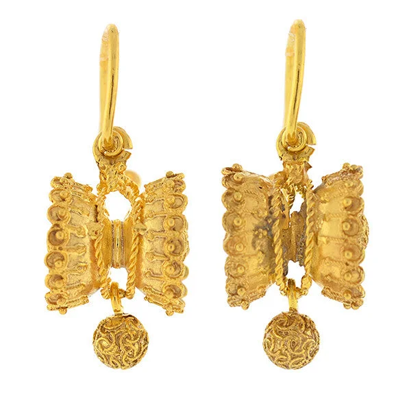 unique earrings for women-Victorian 15kt Yellow Gold Etruscan Earrings