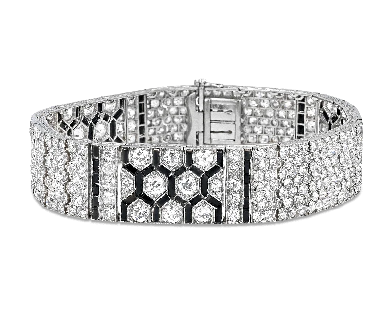 elegant bangle bracelets for women-Art Deco Diamond and Onyx Bracelet