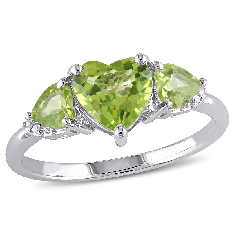 diamond engagement rings with side stones-Mimi & Max Peridot and Diamond Accent Triple Heart Ring in Sterling Silver