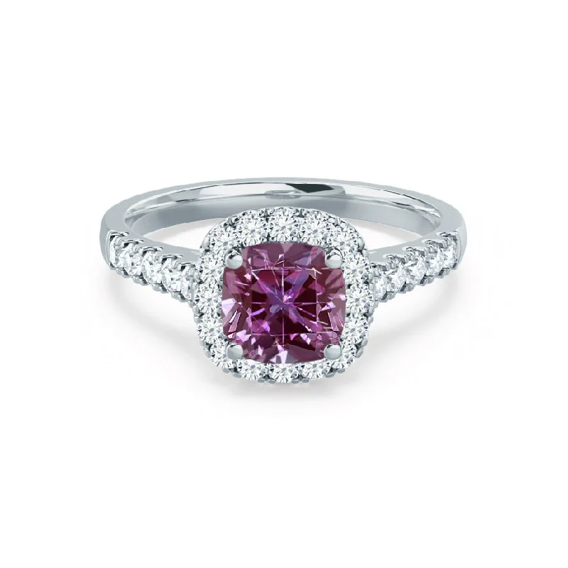 solitaire engagement rings-OPHELIA - Chatham® Lab Grown Alexandrite & Diamond 18K White Gold Halo