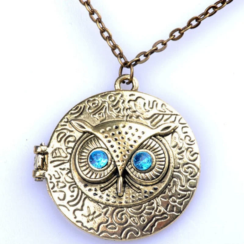 diamond pendant necklaces for women-Retro Chic Owl Eye Statement Bib Choker Bronze Pendant Chain Necklace