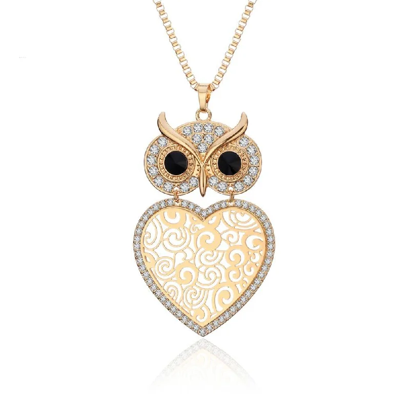 luxury sapphire necklaces for women-Stunning Owl and Heart Necklace for Her (comes in silver / gold and rose gold color)