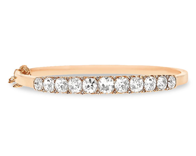 gold bangles for women-Victorian Old Mine-Cut Diamond Bangle Bracelet, 9.00 Carats