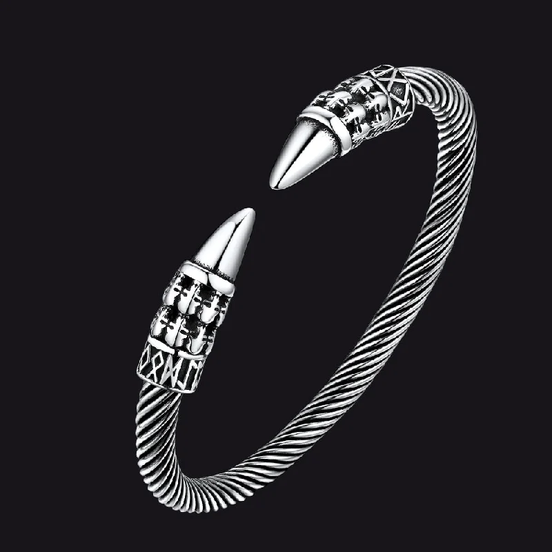 charm bangles for women-Viking Runes Skull Arm Ring Dangle Bracelet for Men