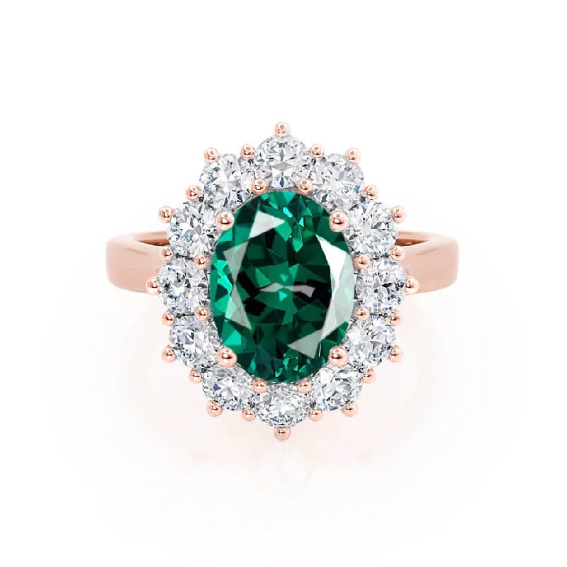 art deco engagement rings-DIANA - Chatham® Emerald & Lab Diamond 18k Rose Gold