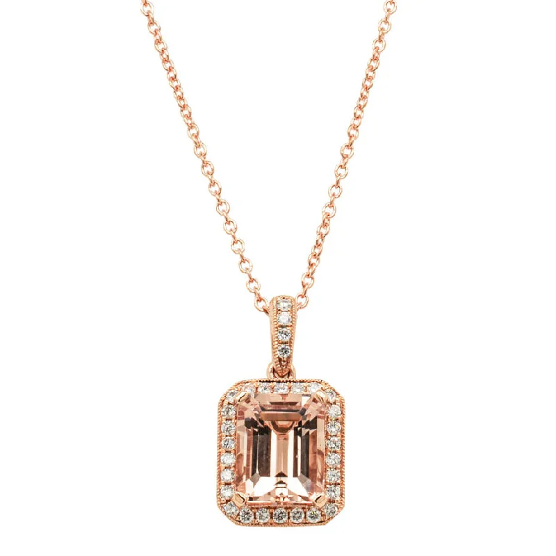 personalized photo necklaces for women-18ct Rose Gold 2.50ct Morganite & Diamond Empire Pendant