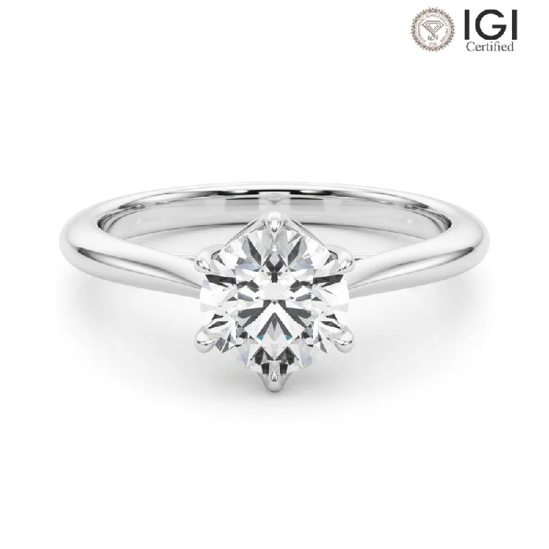 wedding band sets for women-Grace Round Lab Grown Diamond Solitaire Engagement Ring IGI Certified