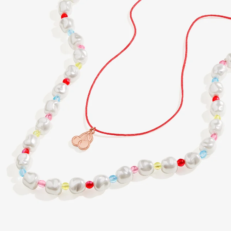 statement necklaces for women-Life is Sweet Cherry Layered Necklace Set