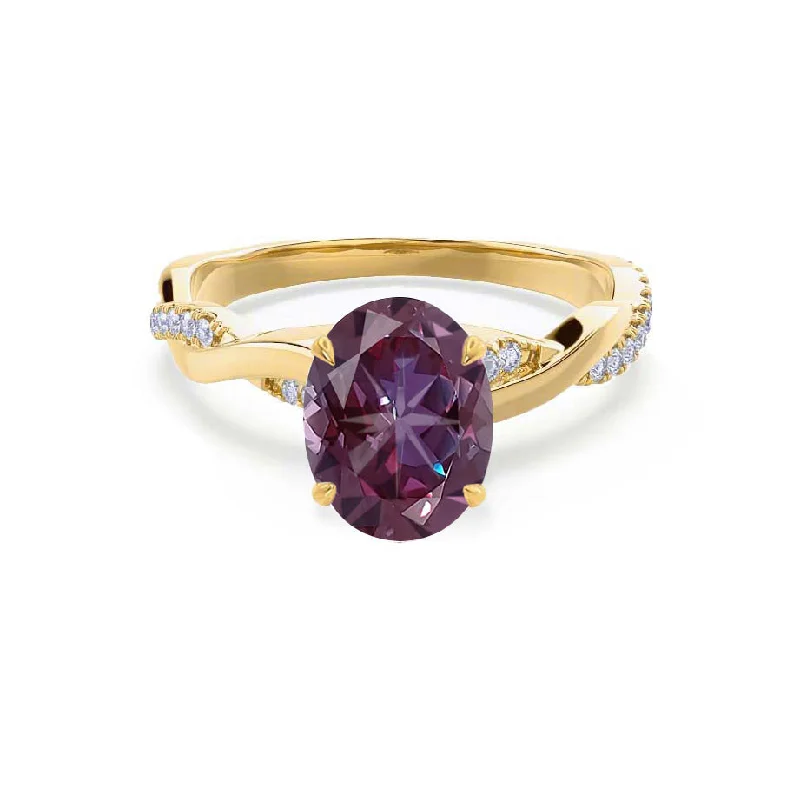 unique engagement rings-EDEN - Chatham® Oval Alexandrite & Diamond 18k Yellow Gold Vine Solitaire Ring