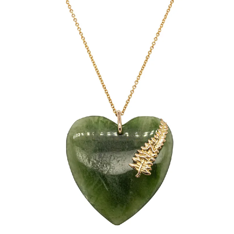 long pendant necklaces for women-Vintage 9ct Yellow Gold Greenstone Heart Pendant