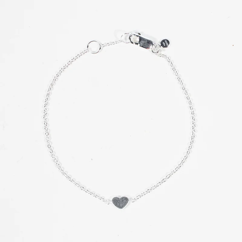 chic bangles for women-Brushed Silver Flat Heart Bracelet