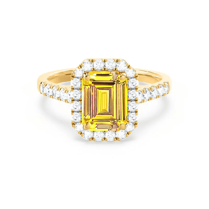 antique diamond engagement rings-ESME - Chatham® Emerald Lab-Grown Yellow Sapphire & Diamond 18k Yellow Gold Halo