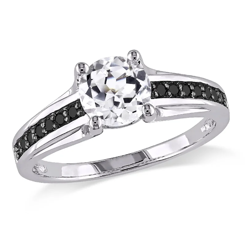 platinum engagement rings-Mimi & Max 1/7ct TW Black Diamond and Created White Sapphire Engagement Ring in Sterling Silver