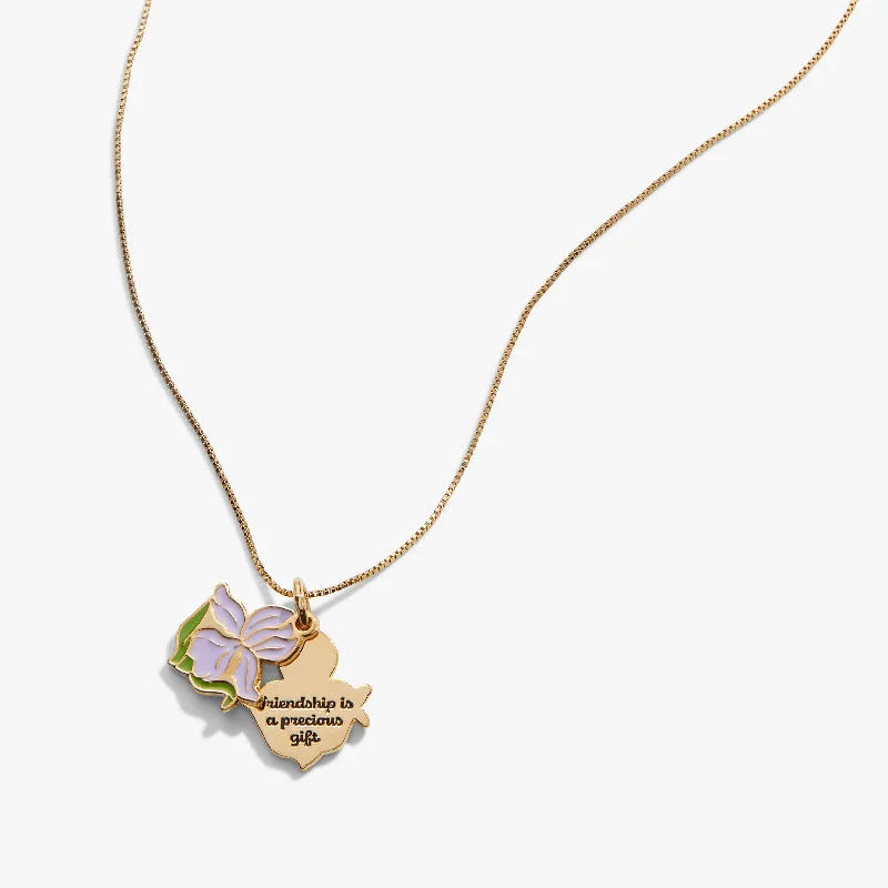 adjustable necklaces for women-Iris Flower 'Friendship Is A Precious Gift' Necklace