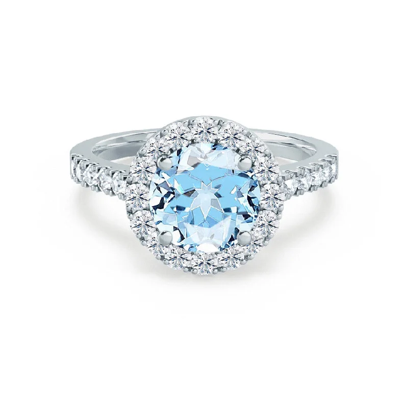 diamond heart engagement rings-CECILY - Chatham® Lab Grown Aqua Spinel & Diamond 18k White Gold Halo Ring