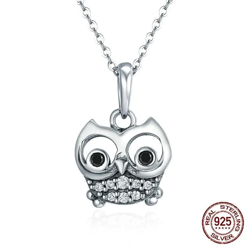 custom pendant necklaces for women-Authentic 100% 925 Sterling Silver Cute Owl Necklace - For Women