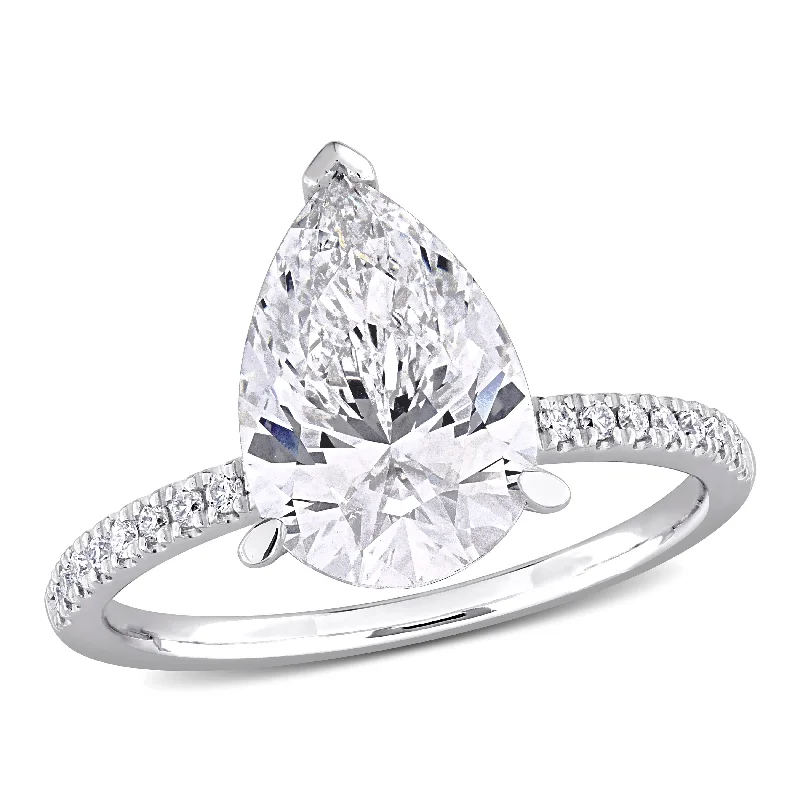 floral engagement rings-Created Forever 3 1/6ct TW Pear-Shape Lab-Grown Diamond Solitaire Engagement Ring in 14k White Gold