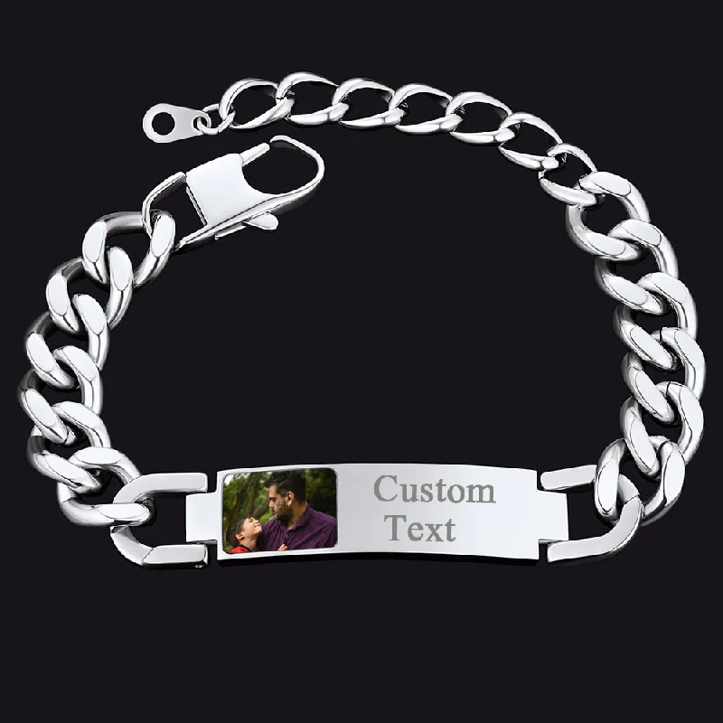 fashion bangles for women-Personalized Nameplate Cuban Link Chain Bracelet with Picture Gift for Men