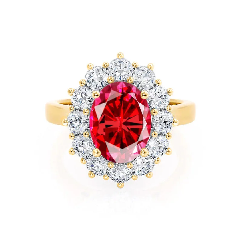 platinum engagement rings-DIANA - Chatham® Ruby & Lab Diamond 18k Yellow Gold