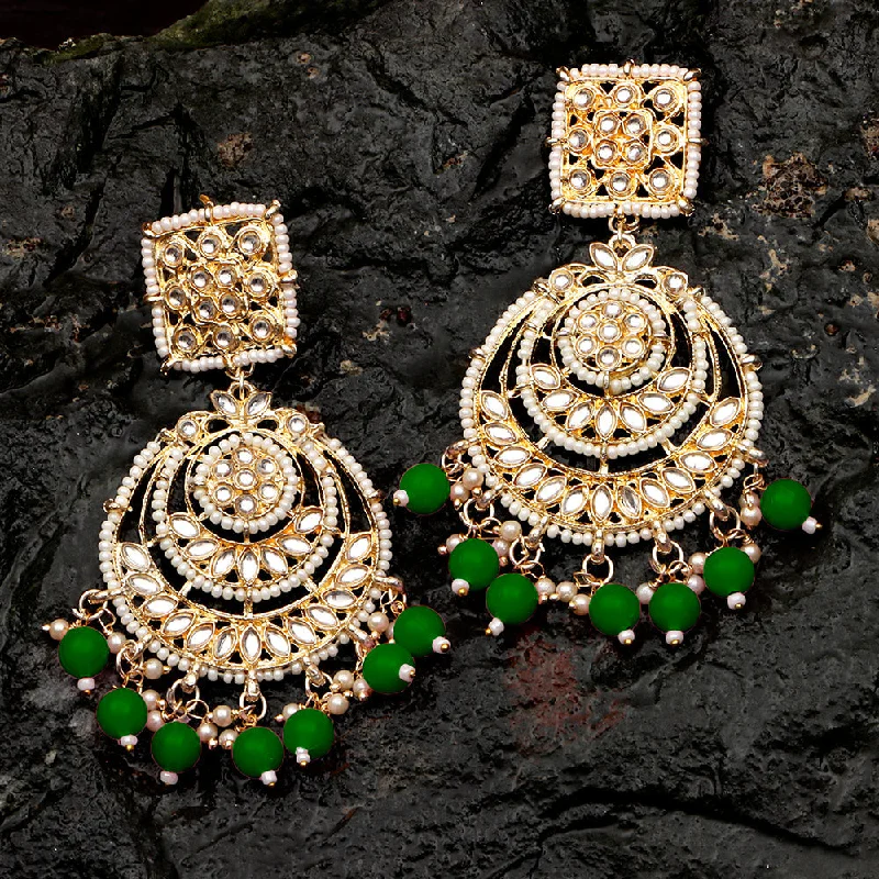 large gold earrings for women-Bhavi Jewels Gold Plated Kundan Dangler Earrings