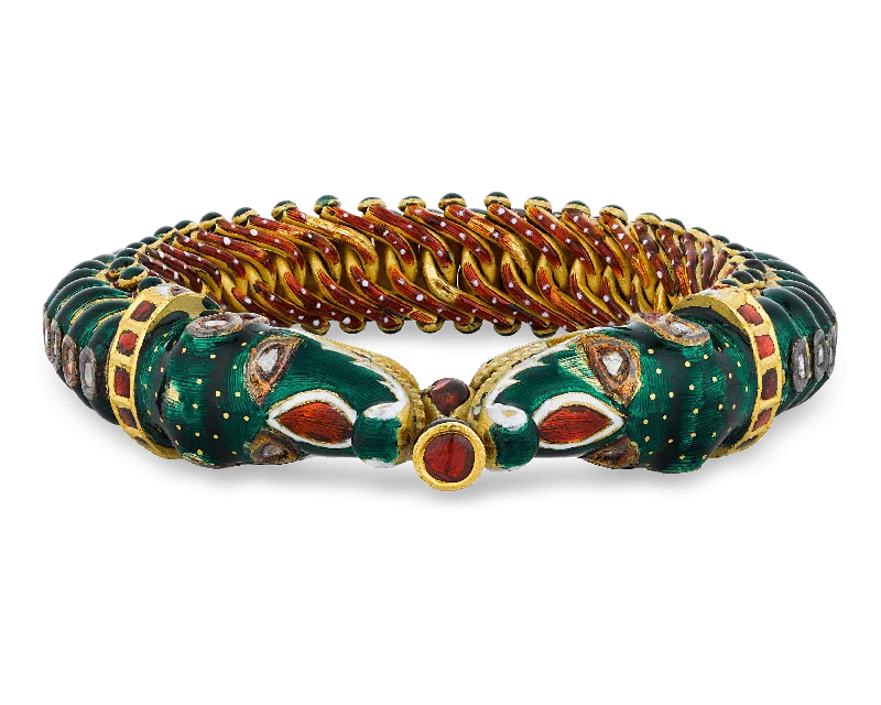 matching bracelets for women-Enamel and Gold Dragon Bracelet