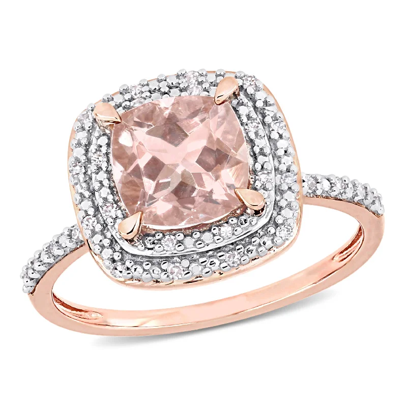 yellow gold engagement rings-Mimi & Max 1 5/8ct TGW Morganite and 1/10ct TW Diamond Double Halo Cocktail Ring in 14k Rose Gold